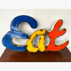 Vintage Dimensional Metal “EAT” Wall Art Large Graphic Letter Wall Decor